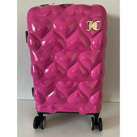Juicy Couture Handbags - Juicy Couture Hot Pink Embossed Hearts 21" Spinner Carry-On Suitcase Luggage NEW